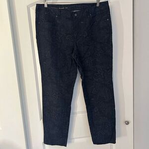 Talbots Heritage Slim Ankle Dark Wash Leaf Patterned Jeans 16W